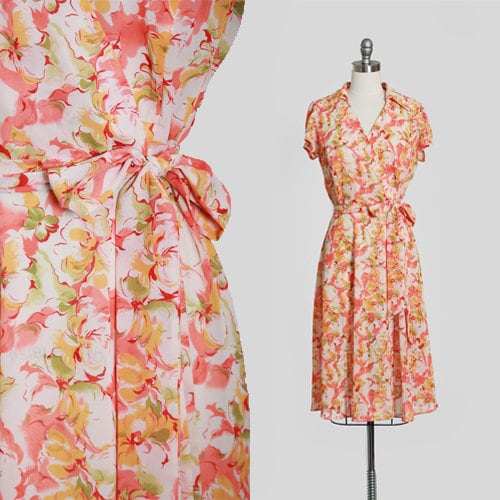Vintage 90s floral wrap midi dress