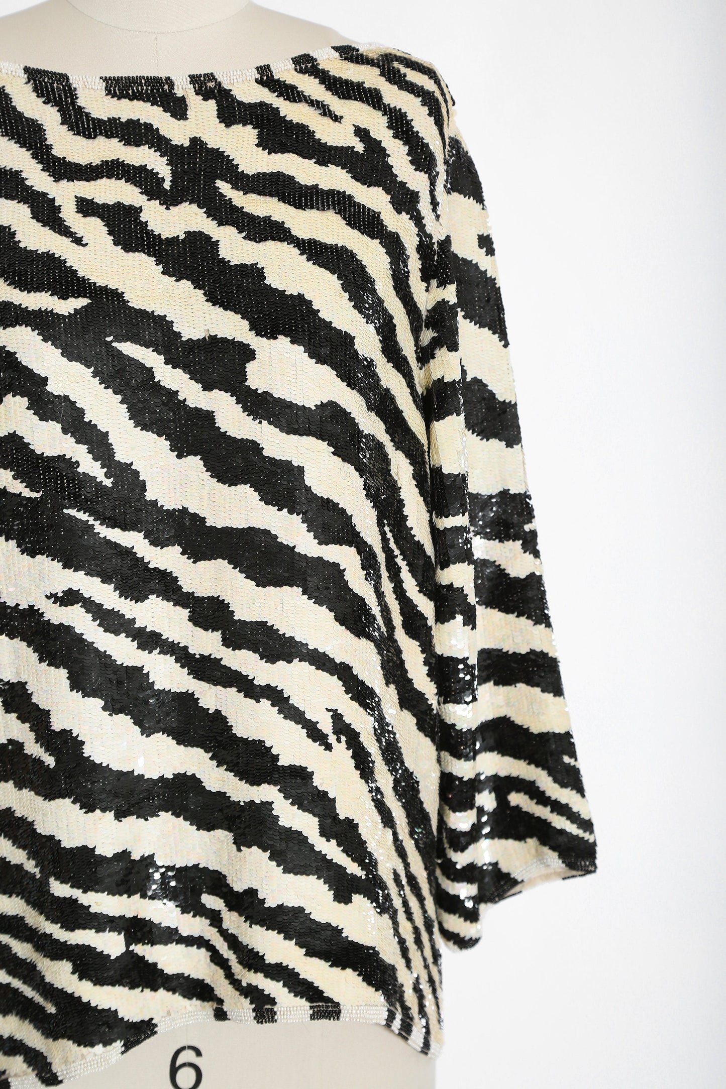 Vintage 80s St. Martin sequin beaded striped zebra silk blouse