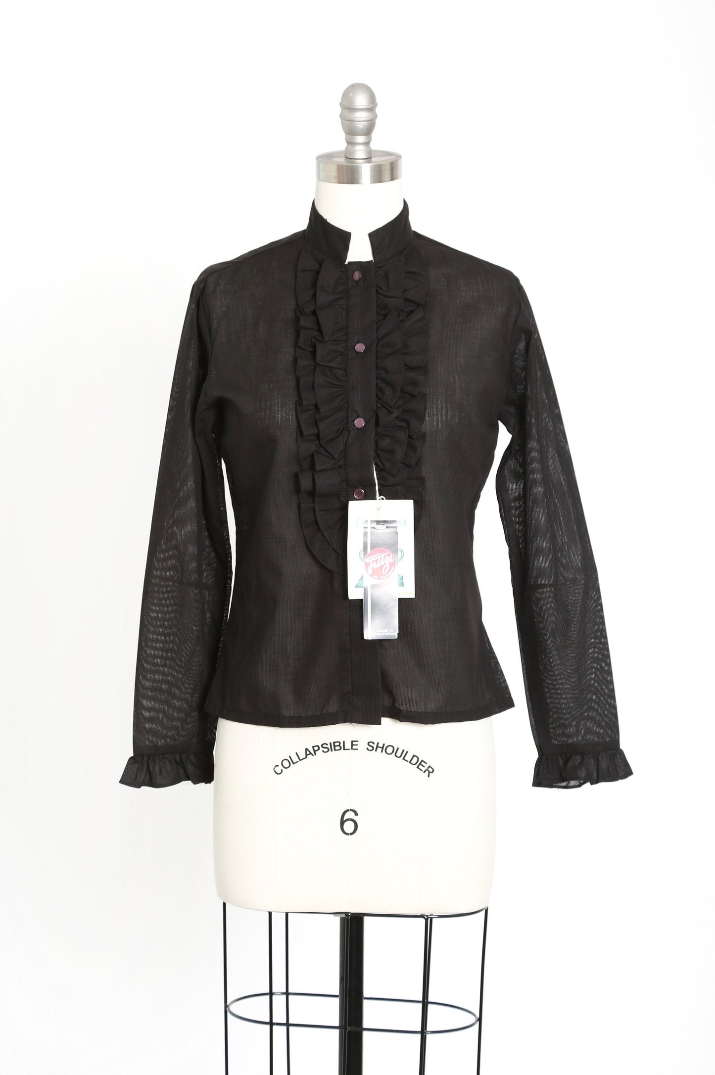 Fritzi Tuxedo blouse | Vintage 70s deadstock black ruffle tuxedo top