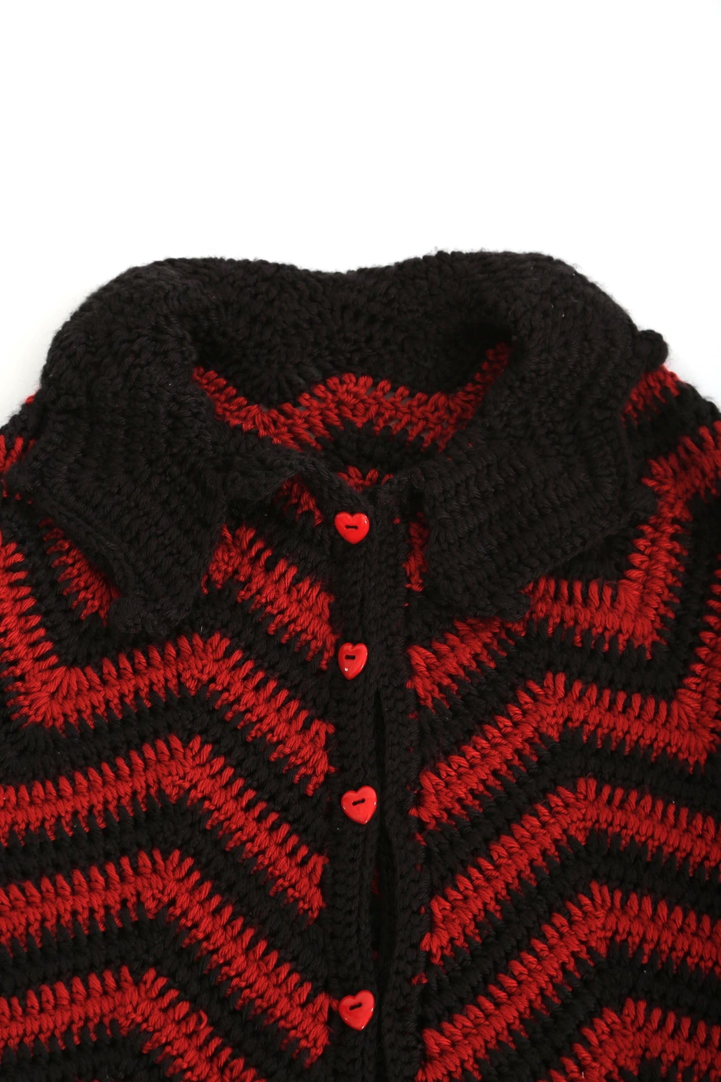 Vintage 60s 70s black + red Heart Crochet Cape