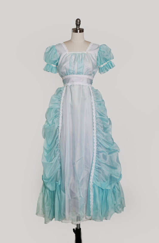 Cinderella dress | Vintage 70s blue ruffle prom dress | 1970s victorian puff gown
