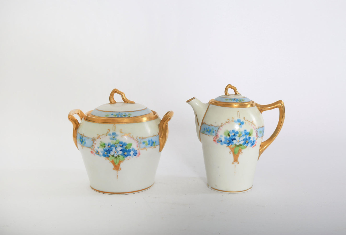 Antique vintage antique Bavaria Jul H Brauer hand painted floral creamer & sugar set 1910s