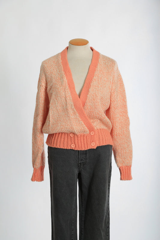 Vintage 90s chunky pink knit cardigan sweater