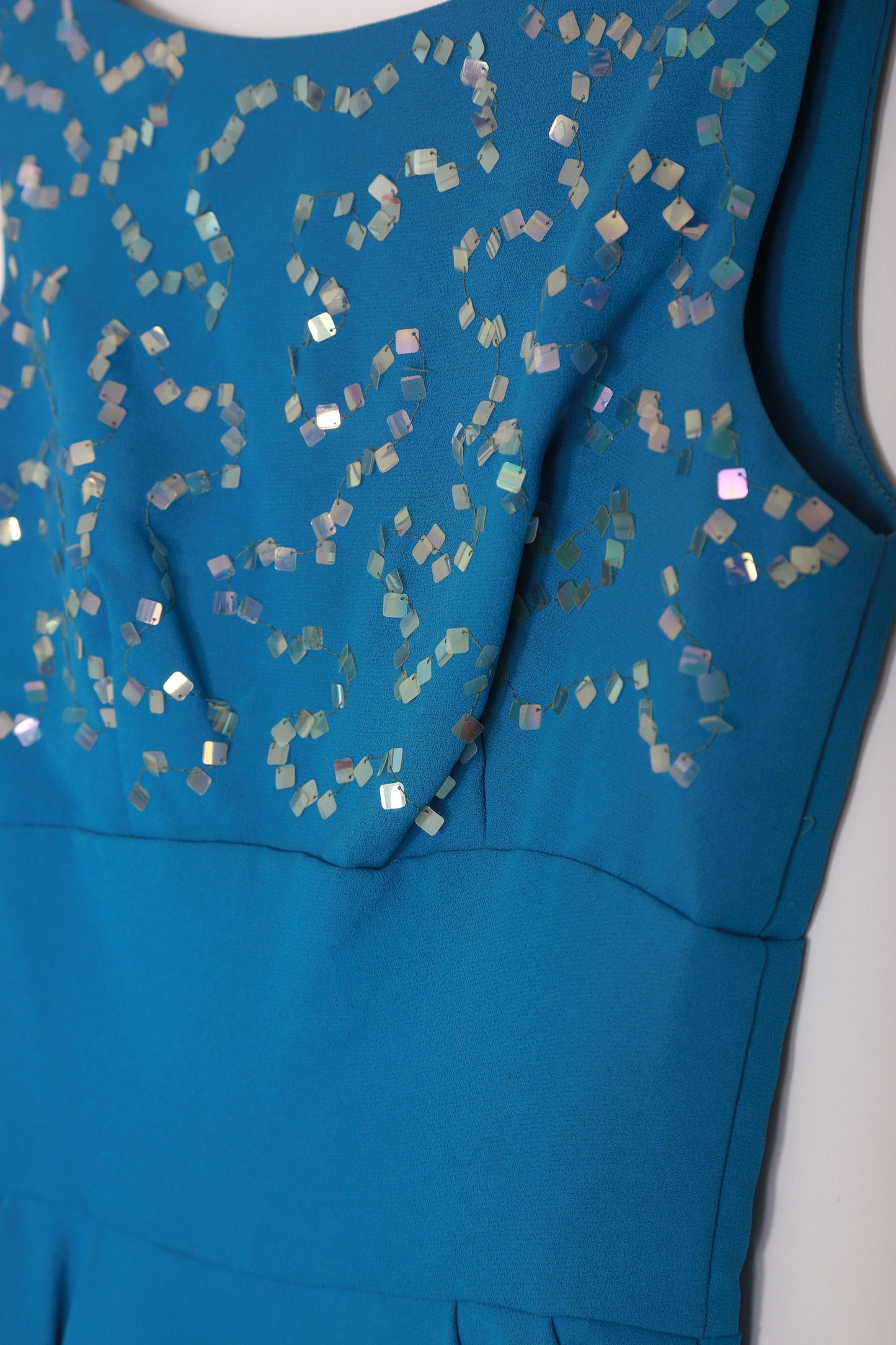 Vintage 60s blue iridescent sequin maxi dress