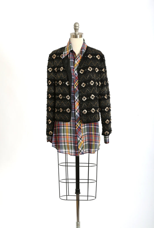 Vintage 90s southwestern beaded gold embroidered silk jacket | 1990s beaded trophy jacket