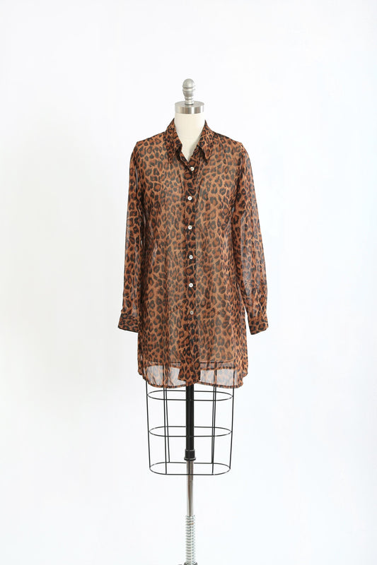 90s Leopard semi sheer long blouse