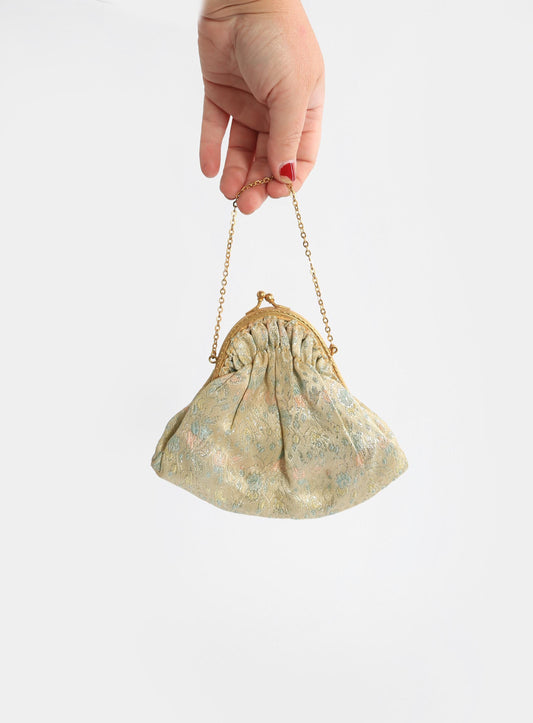 Vintage 40s metallic gold Brocade floral purse