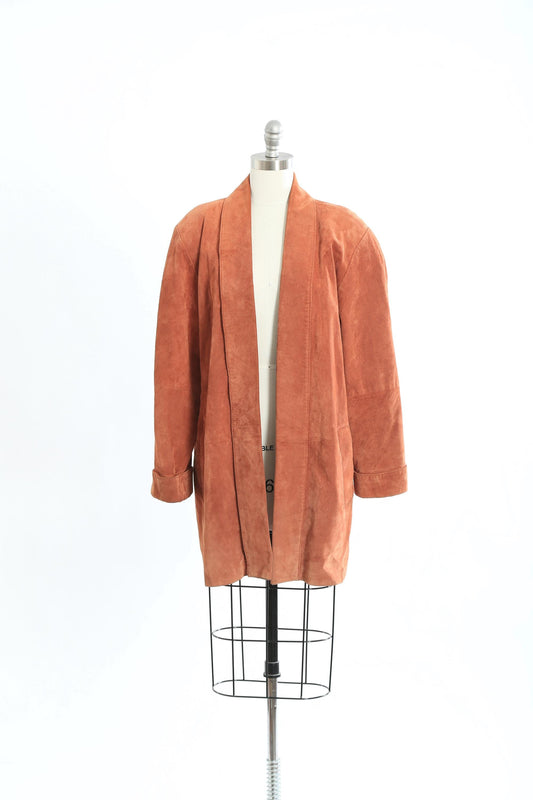 90s Burnt orange suede leather oversized coat jacket
