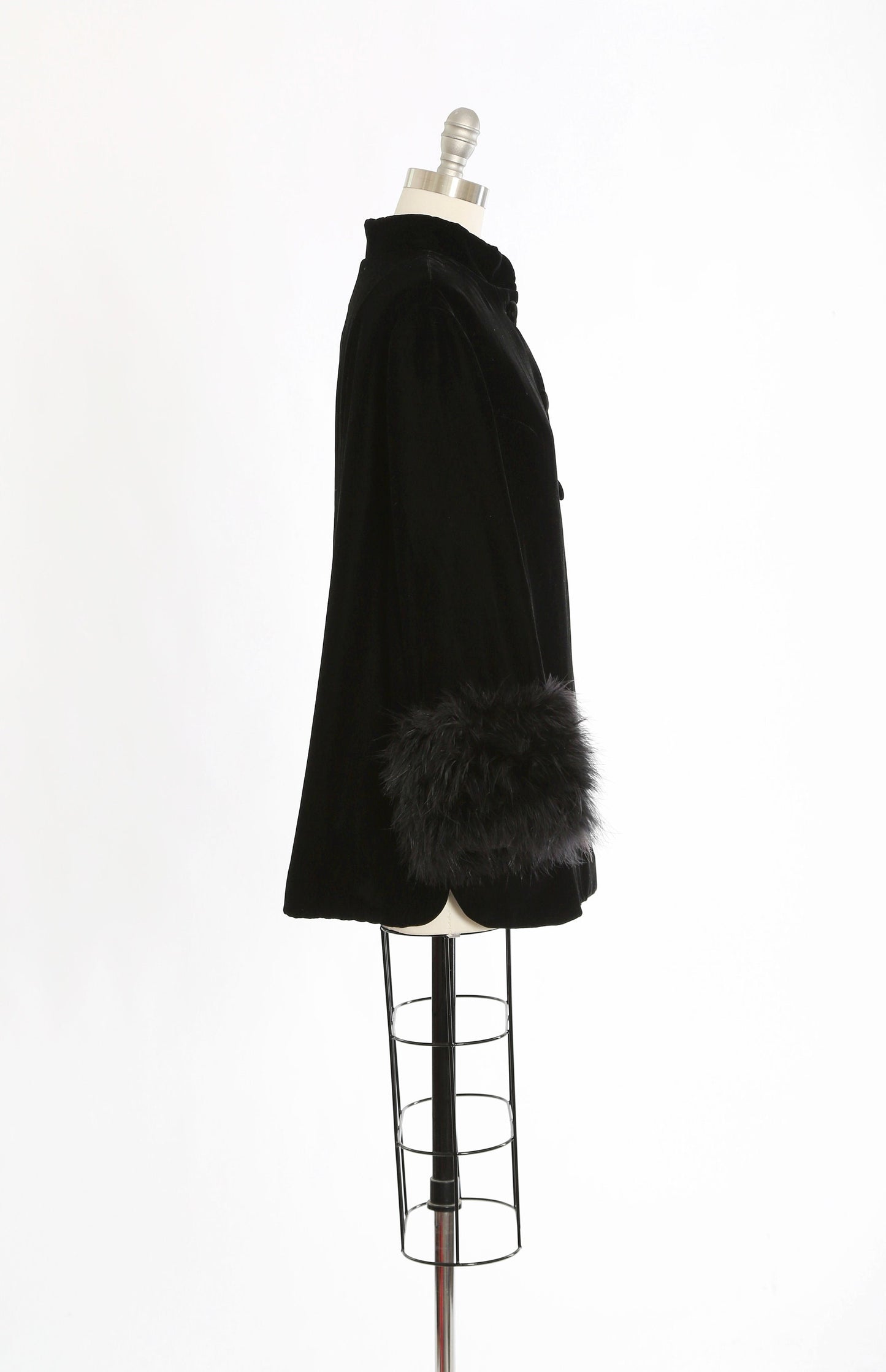 Vintage 60s black velvet ostrich feather opera coat