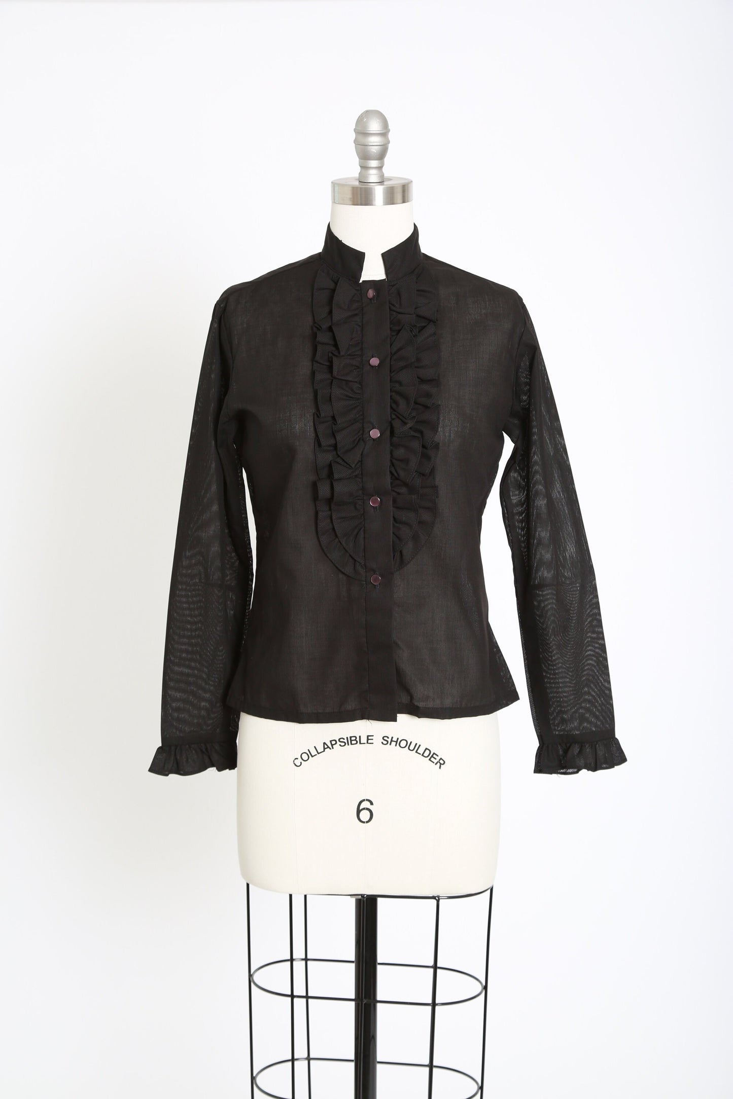 Fritzi Tuxedo blouse | Vintage 70s deadstock black ruffle tuxedo top