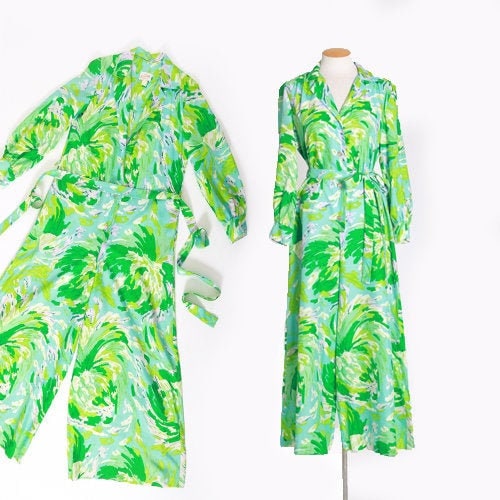 Kamore abstract jumpsuit | Vintage 60s green Jumpsuit | 1960s huge Palazzo jumpsuit