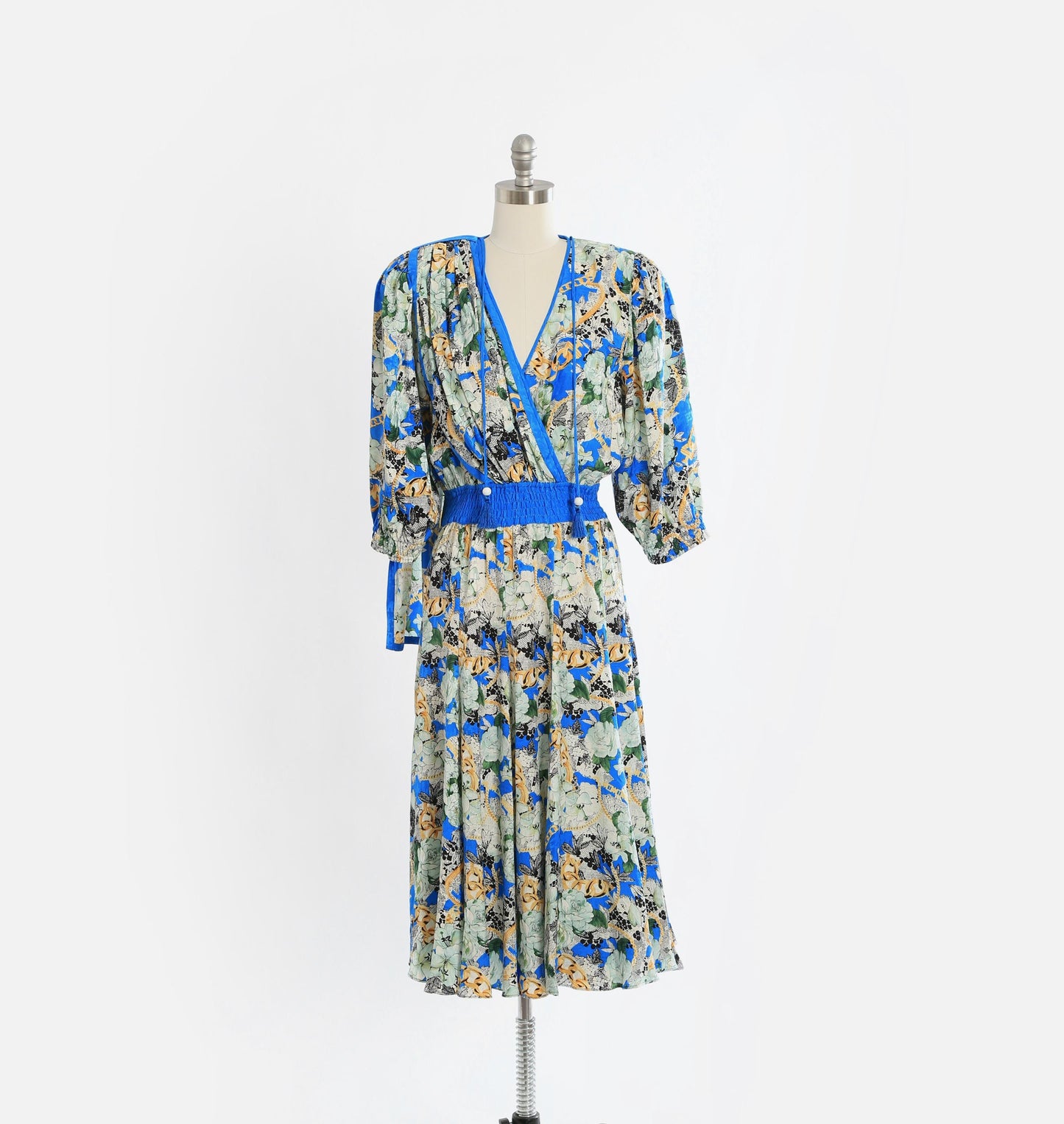 Diane Freis silk dress | Vintage 80s Diane Freis Gold chain floral silk maxi dress