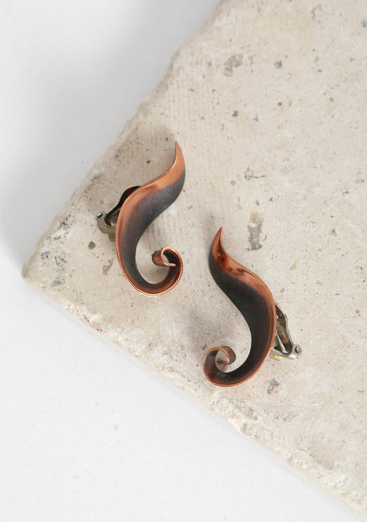 Vintage 50s spiral copper clip on earrings | Modernist earrings