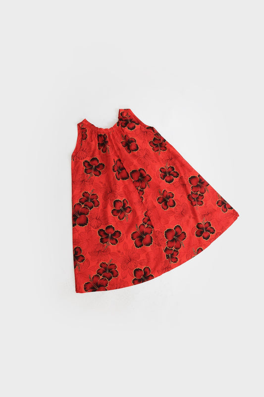 Vintage 1960s deadstock Red tropical hand painted Hibiscus dress