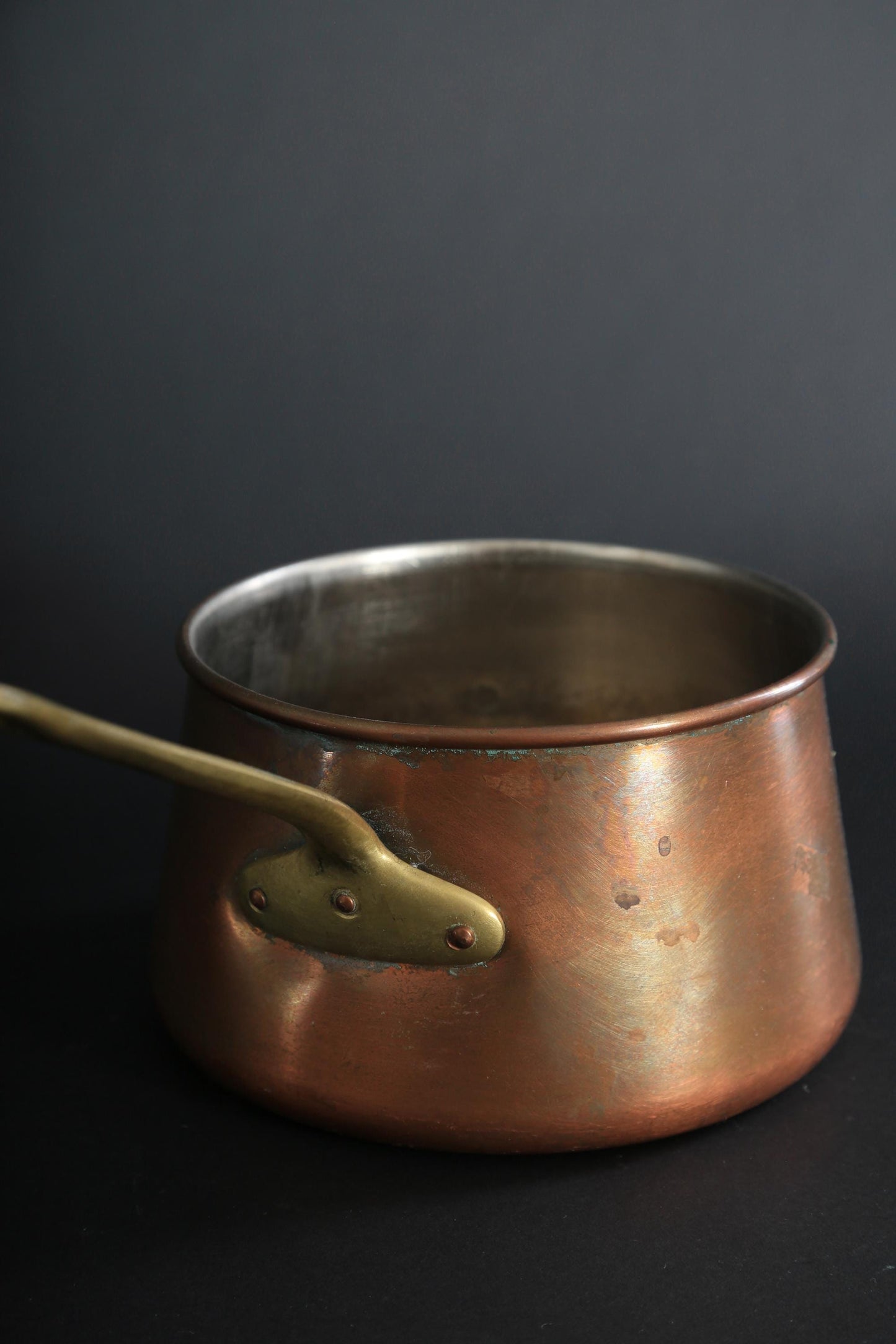 Antique Vintage solid copper sauce pan