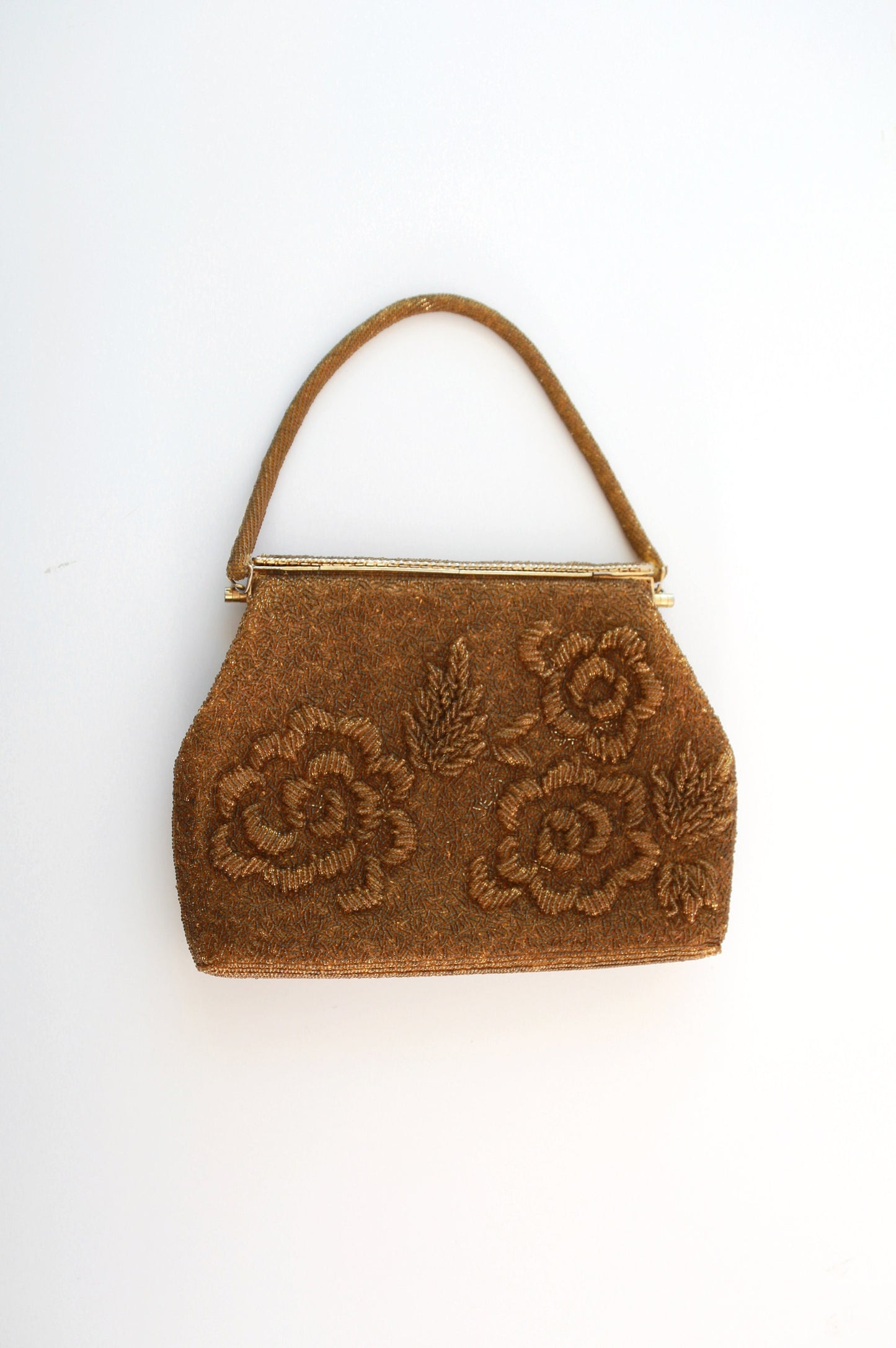 Antique vintage 1950s gold floral beaded purse