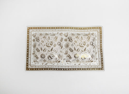Vintage Georges Briard Mid Century Modern 22kt gold floral glass serving tray
