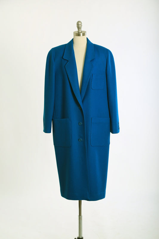 Fleurette blue wool coat | Vintage 1990s oversized blue wool coat