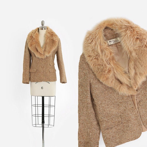 Lilli Ann fox fur blazer | Vintage 1970s Adolph Schuman for Lilli Ann wool tweed blazer