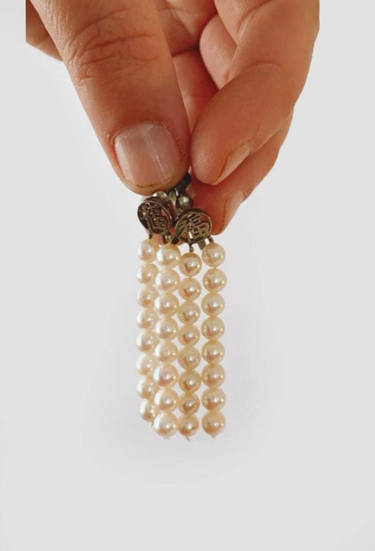 Vintage Ty Lee sterling Silver Chinese Pearl dangle earrings