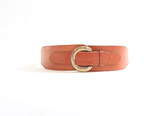 Vintage 80s Ginnie Johansen wide brown leather belt Sz. L XL