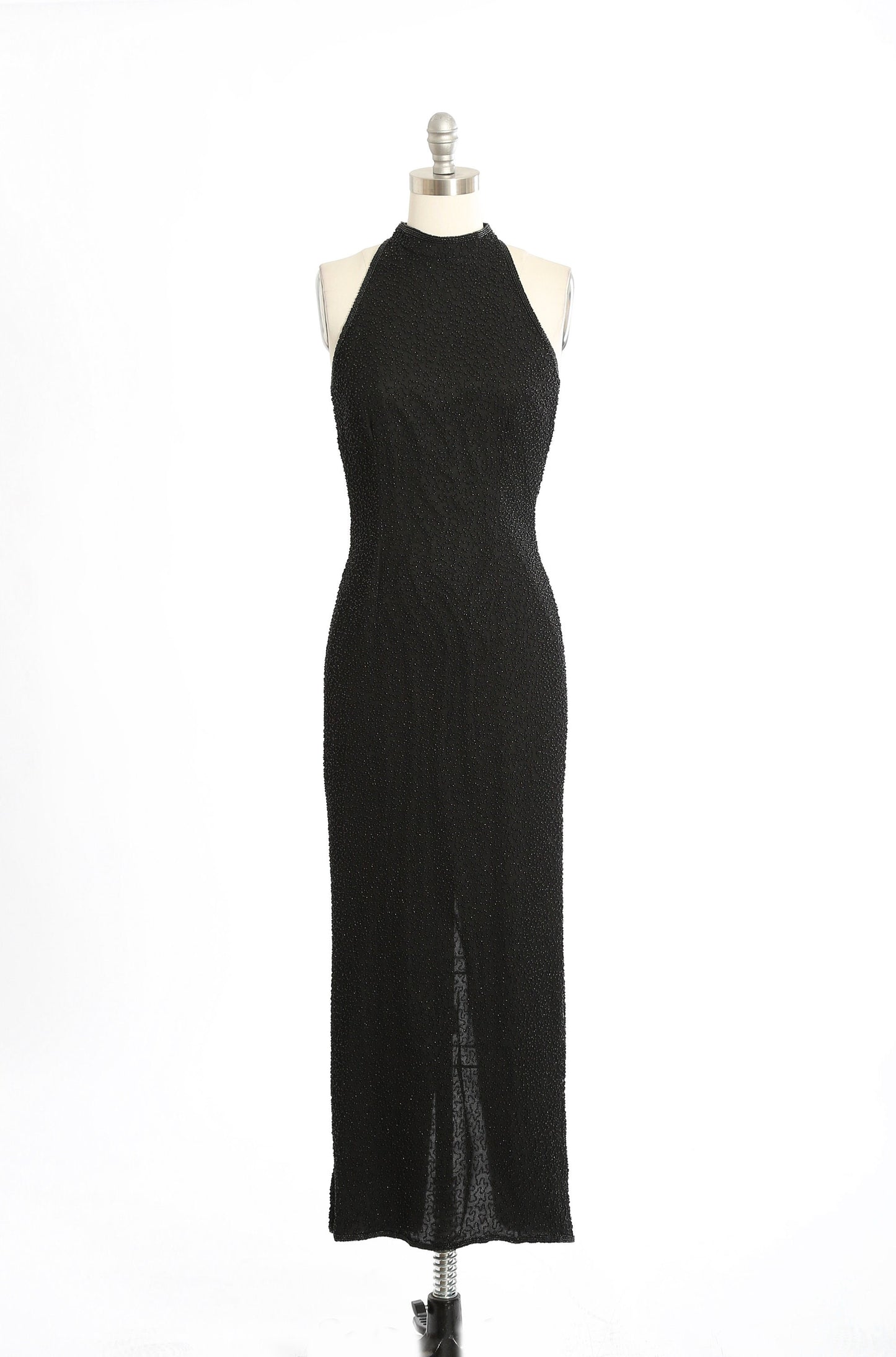 Vintage 90s black beaded silk maxi dress