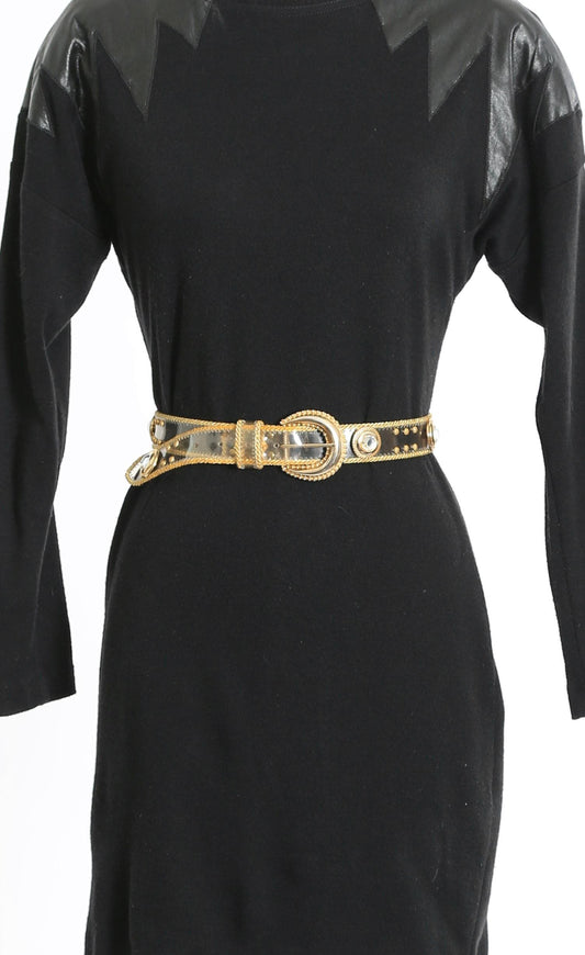 Vintage 80s 90s Clear gold rhinestone belt