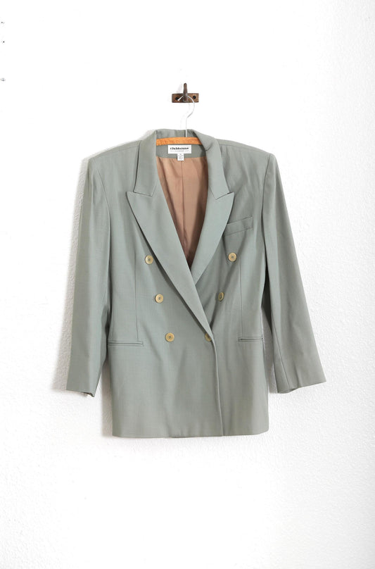 90s Sage Green oversized wool blazer skirt suit
