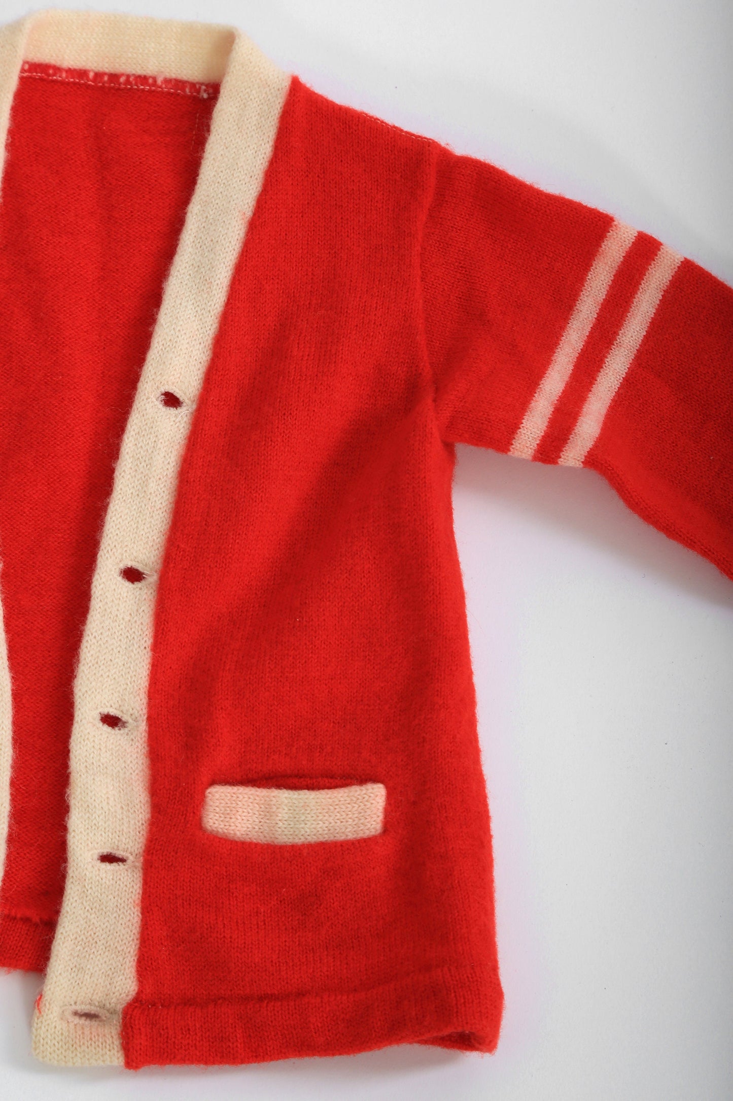 Vintage 40s Kids red wool Christmas sweater | 1940s Kids varsity knit wool cardigan