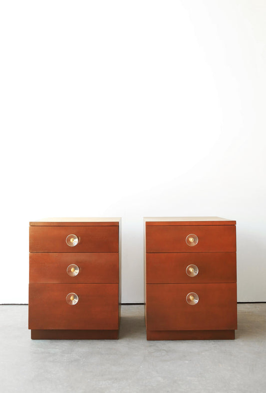 Rare 1940s (1942) Gilbert Rohde for Herman Miller #4246 Paldao wood nightstands pair