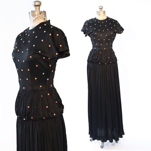 Vintage 1940s black floral studded gown