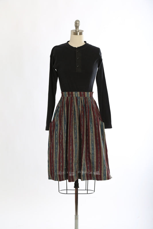 Vintage 70s striped cotton embroidered skirt