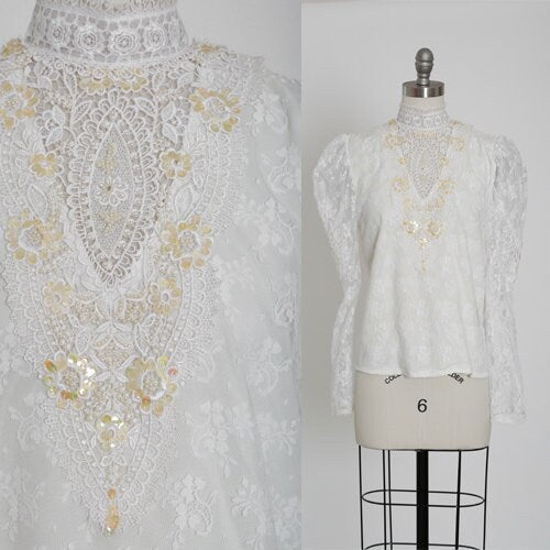 Vintage Scott McClintock victorian floral sequin blouse