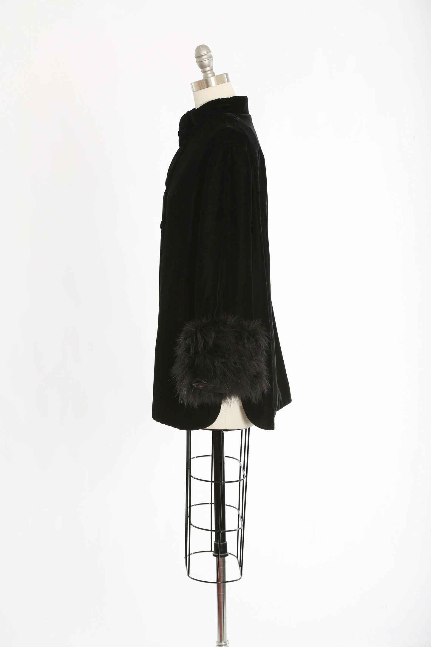 Vintage 60s black velvet ostrich feather opera coat