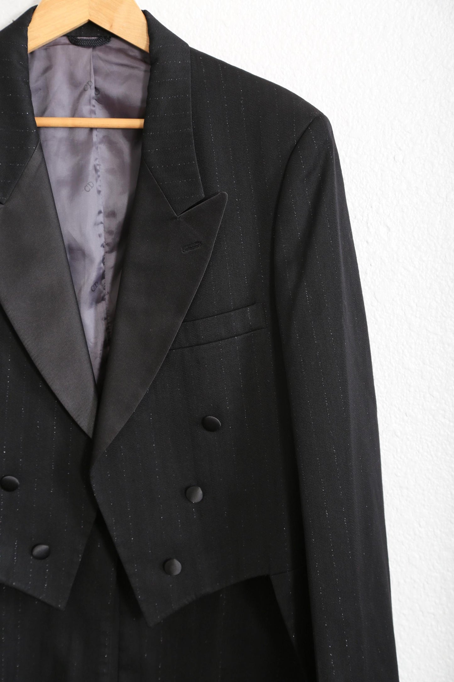 Christian Dior Suit tails | Vintage 80s 90s Dior black metallic silver pinstriped Tuxedo tails suit jacket blazer