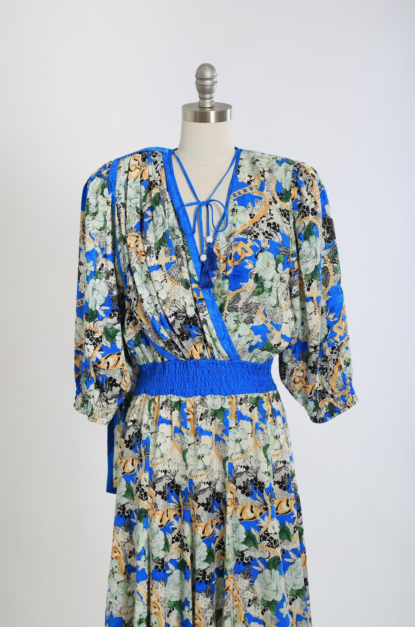 Diane Freis silk dress | Vintage 80s Diane Freis Gold chain floral silk maxi dress