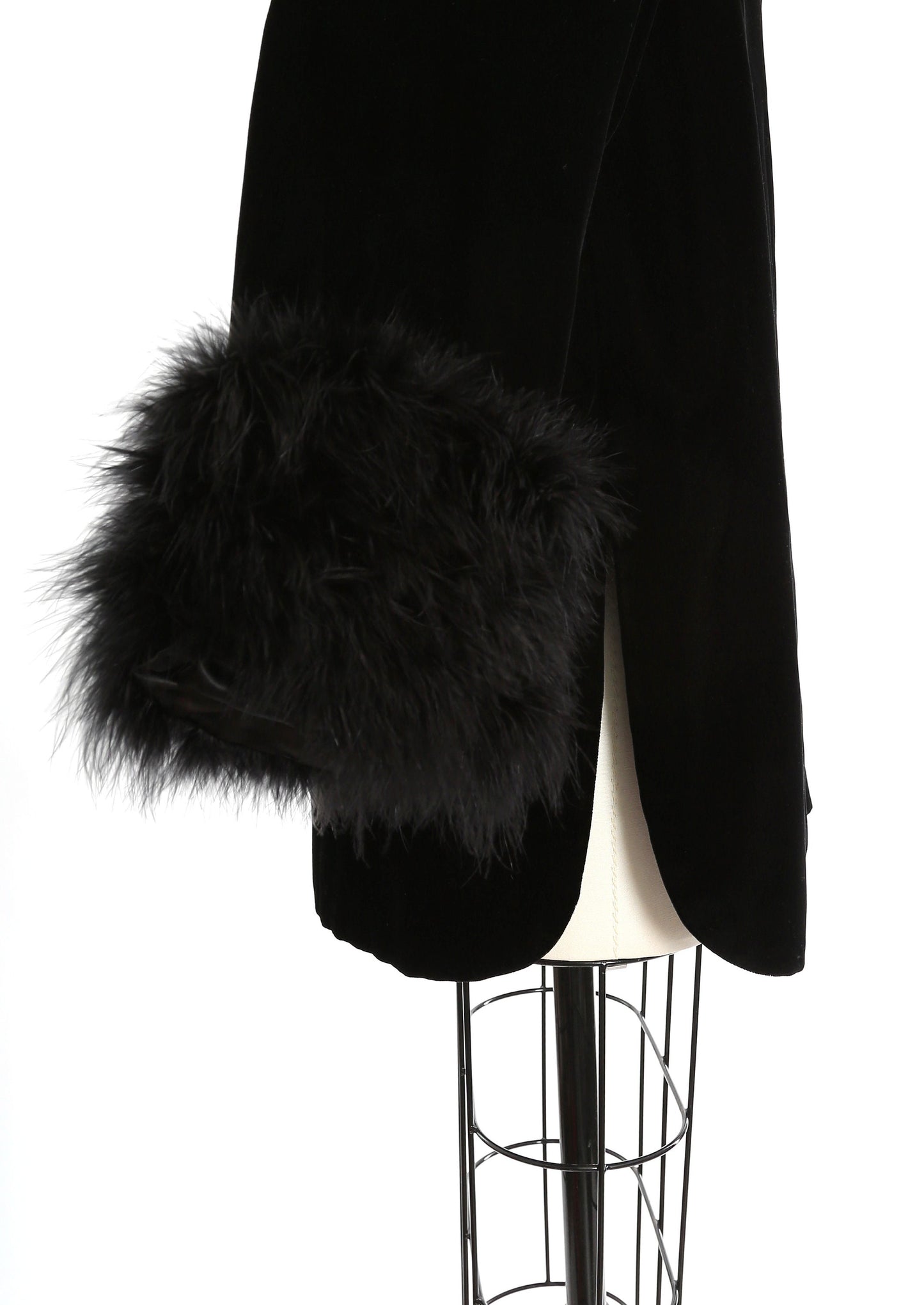 Vintage 60s black velvet ostrich feather opera coat