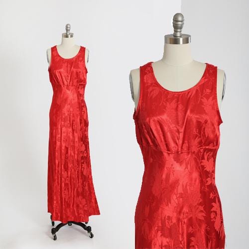 Vintage 90s All that Jazz Red floral brocade maxi dress