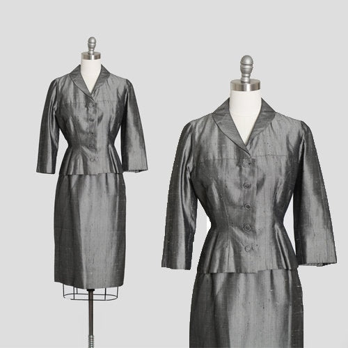 Vintage 1940s silver dress 2pc suit