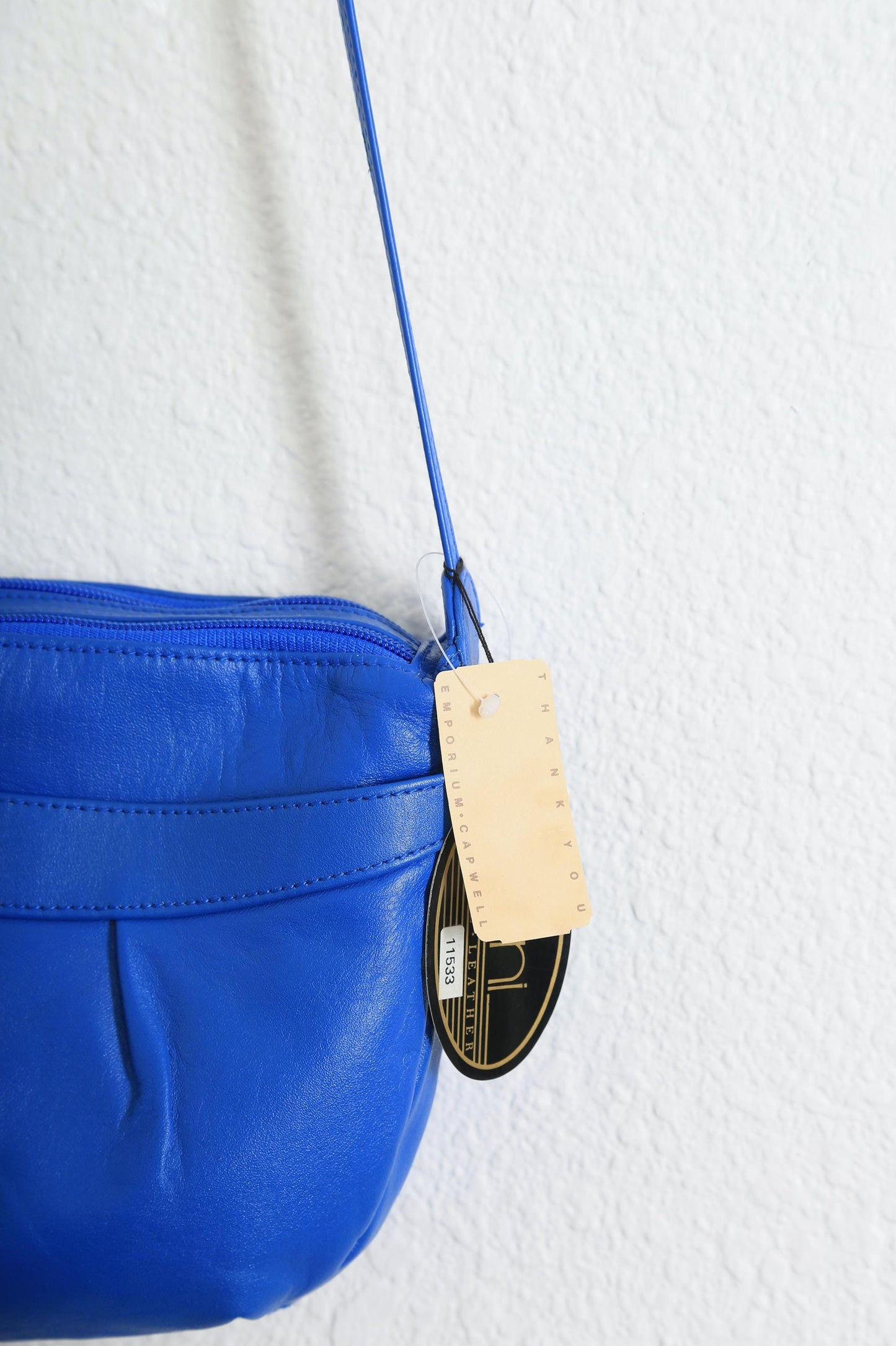 Vintage 90s bright blue leather purse | 1990s deadstock leather purse