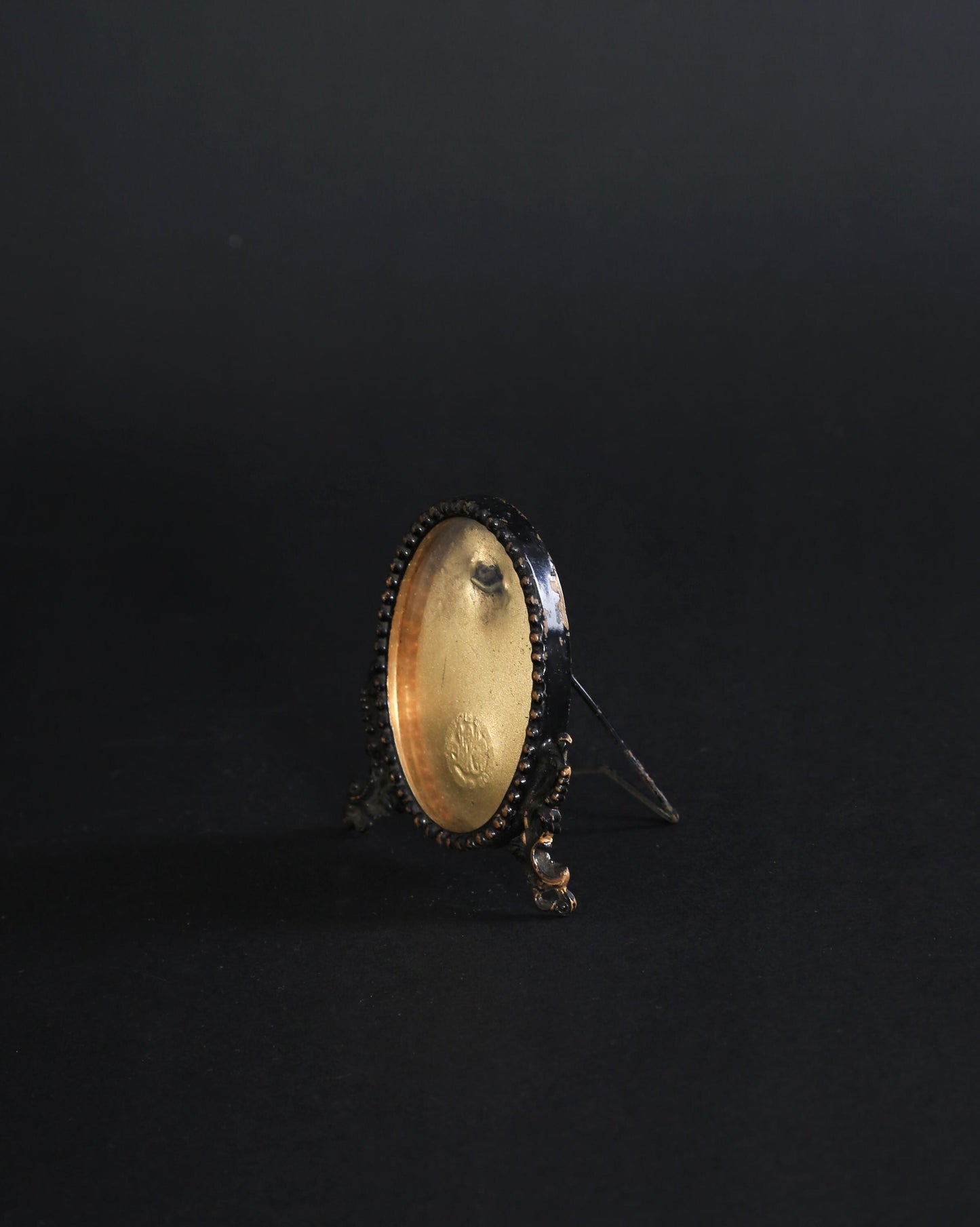 Antique Vintage 19th Century gold plated oval miniature glass Picture Frame easel