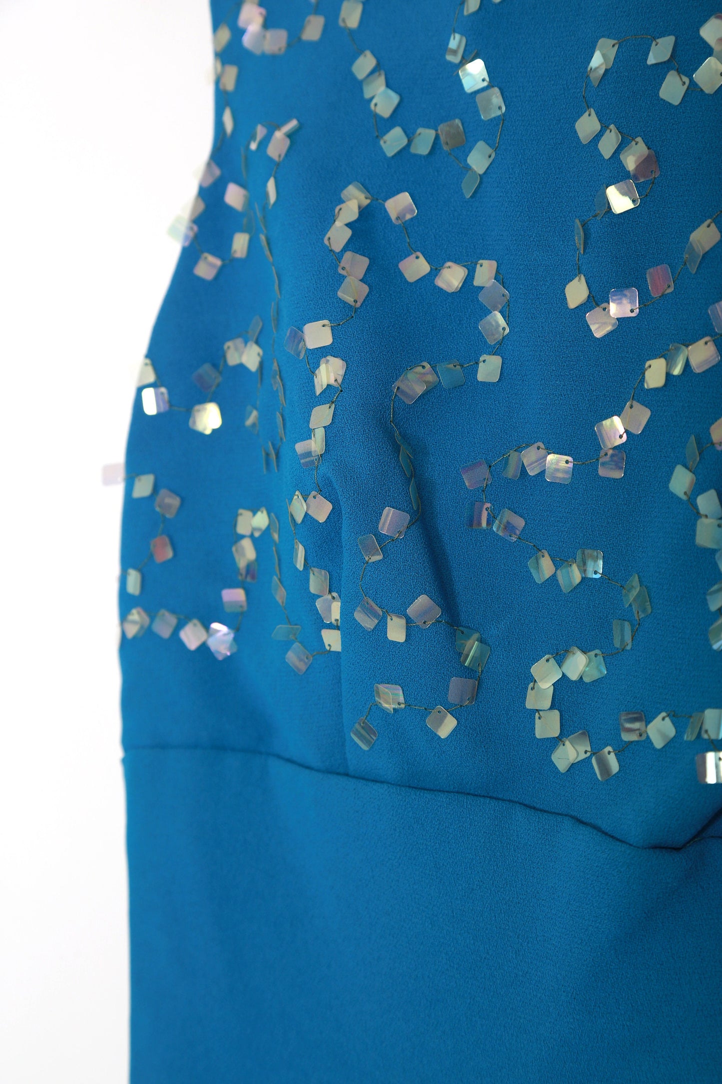 Vintage 60s blue iridescent sequin maxi dress