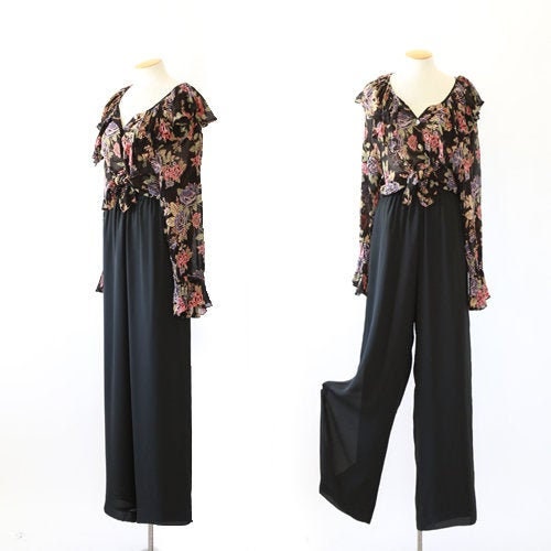 Liz Claiborne wide leg pants | Vintage 90s Black high waist chiffon palazzo pants