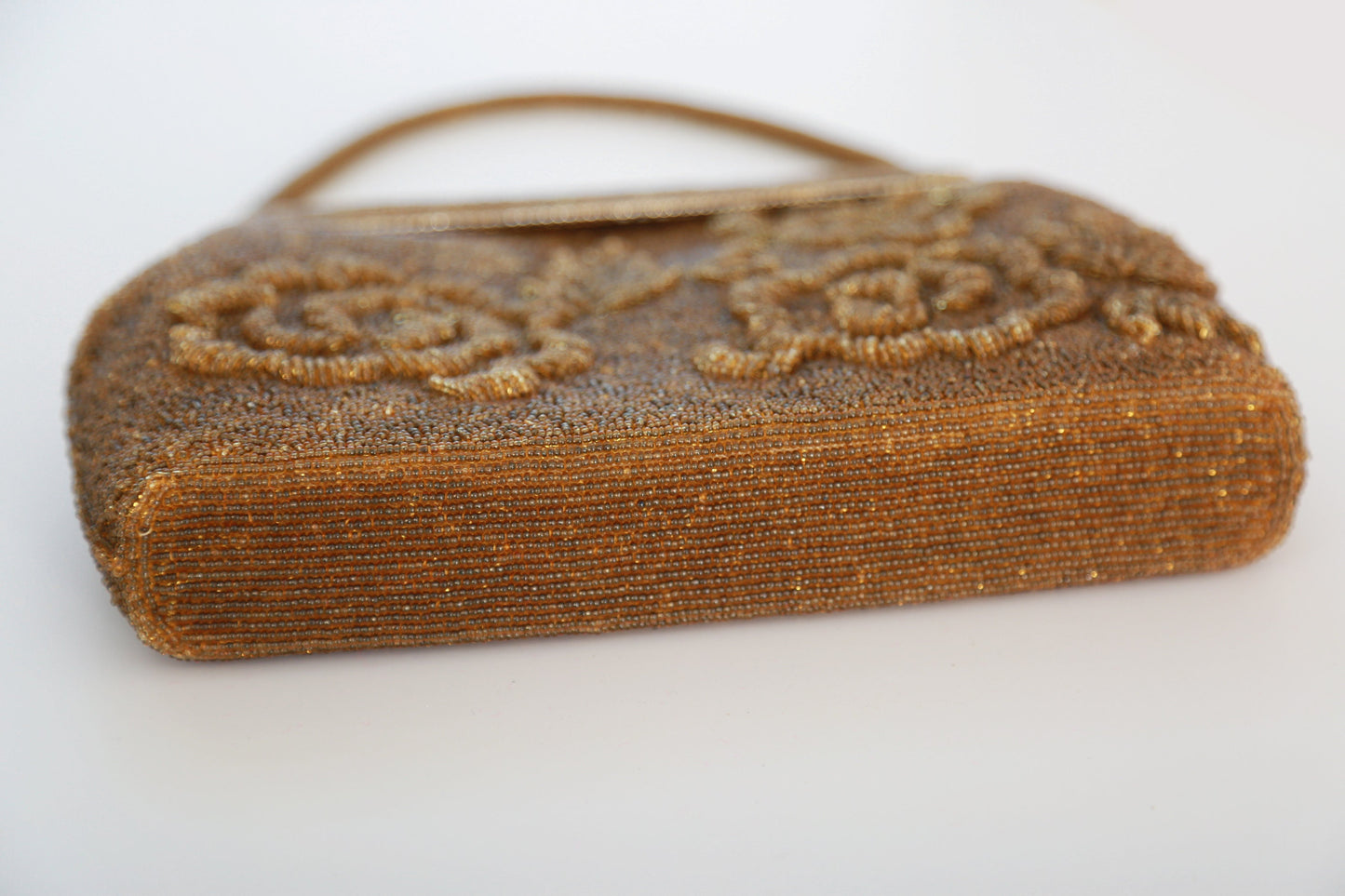 Antique vintage 1950s gold floral beaded purse