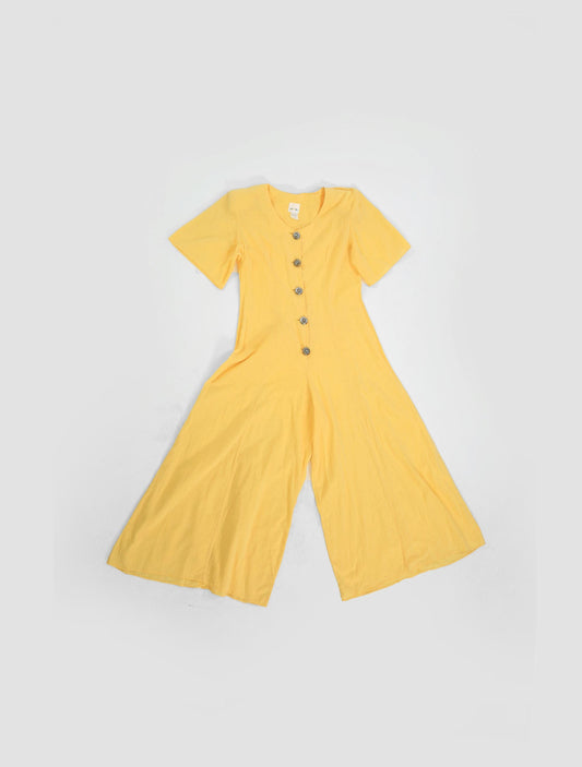Vintage 1980s yellow cotton gauze wide leg jumpsuit