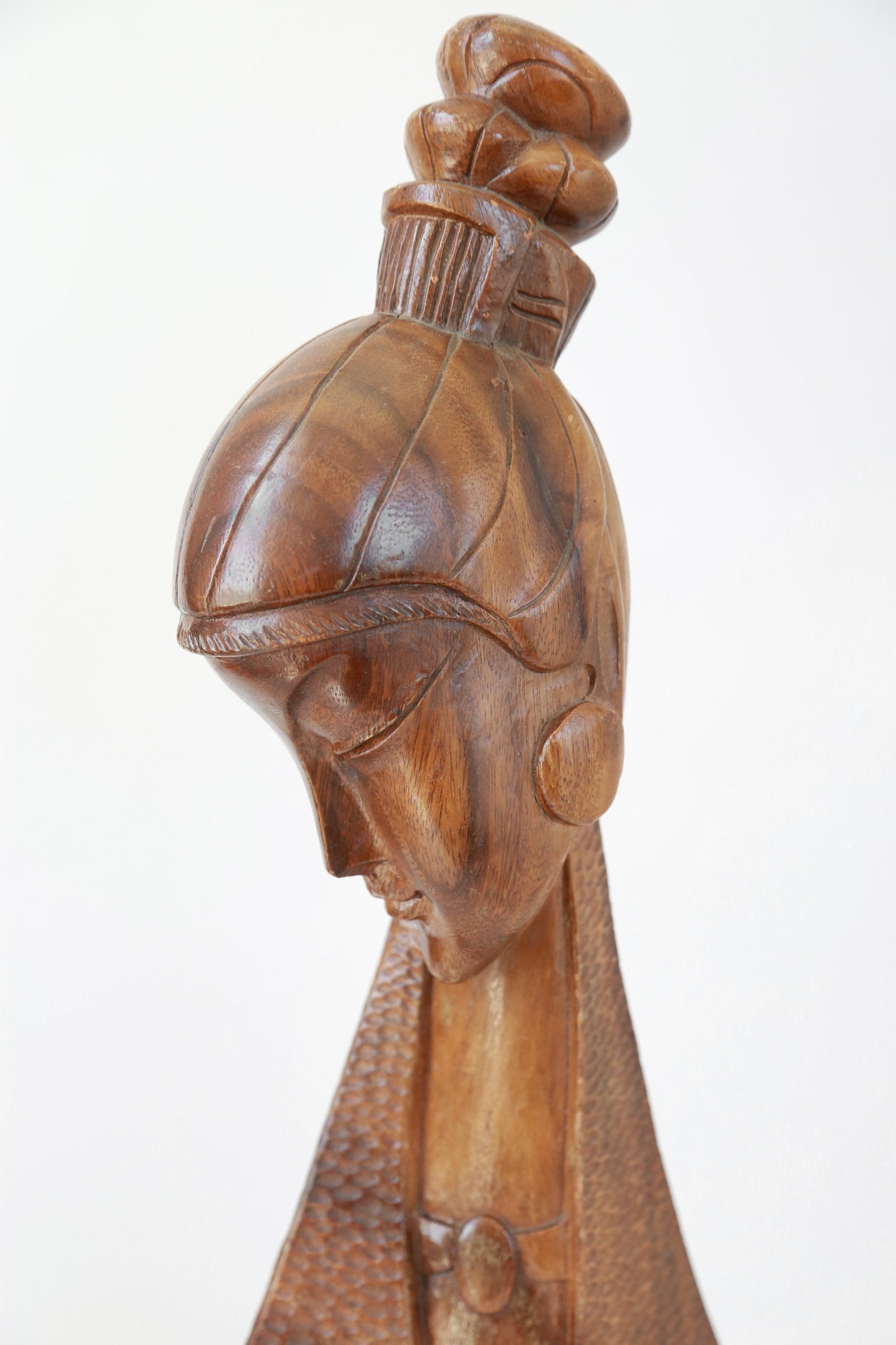 Vintage Mid Century Modern hand carved Monkey Pod Female bust figure | Tiki Bust wood Sculpture