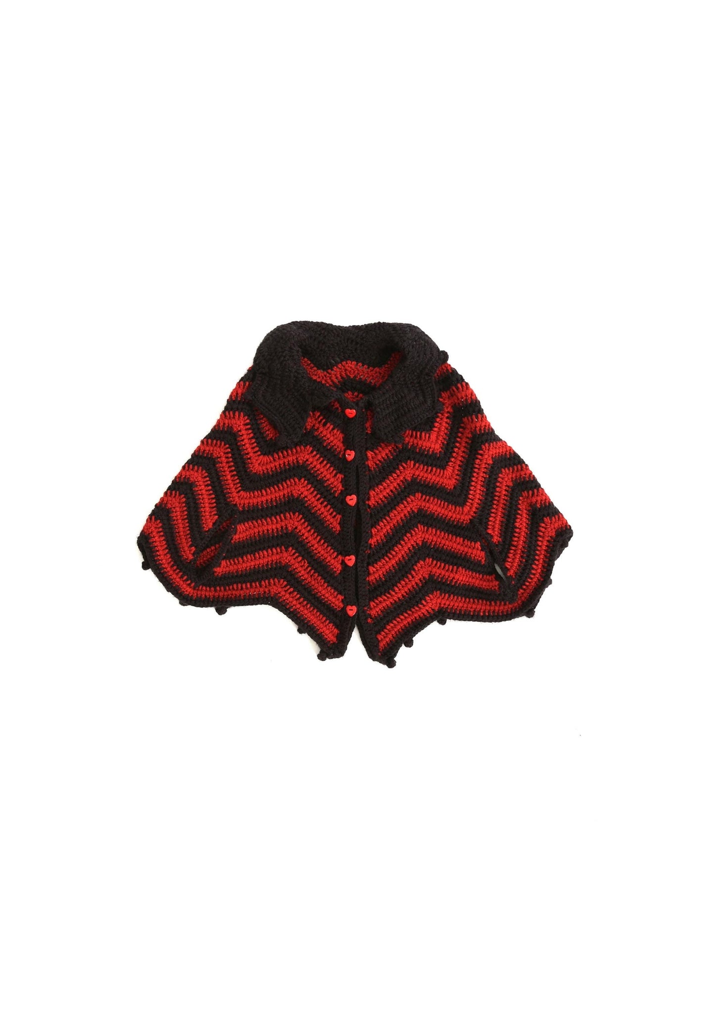 Vintage 60s 70s black + red Heart Crochet Cape