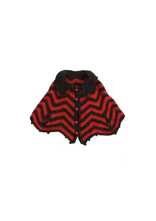 Vintage 60s 70s black + red Heart Crochet Cape