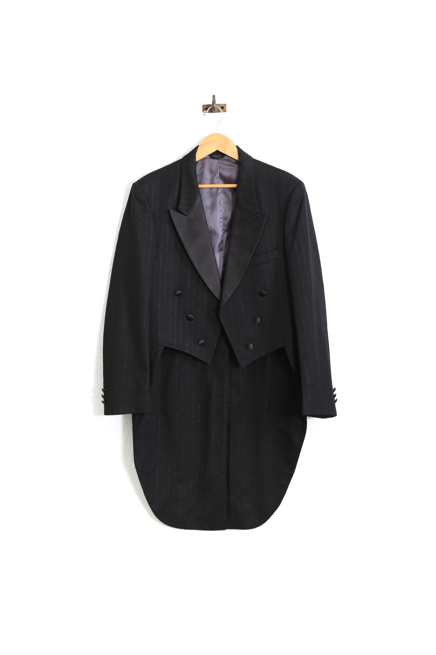 Christian Dior Suit tails | Vintage 80s 90s Dior black metallic silver pinstriped Tuxedo tails suit jacket blazer