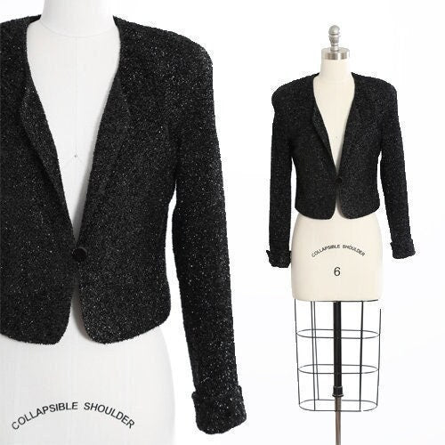 Vintage 90s Y2K black tinsel cropped jacket bolero